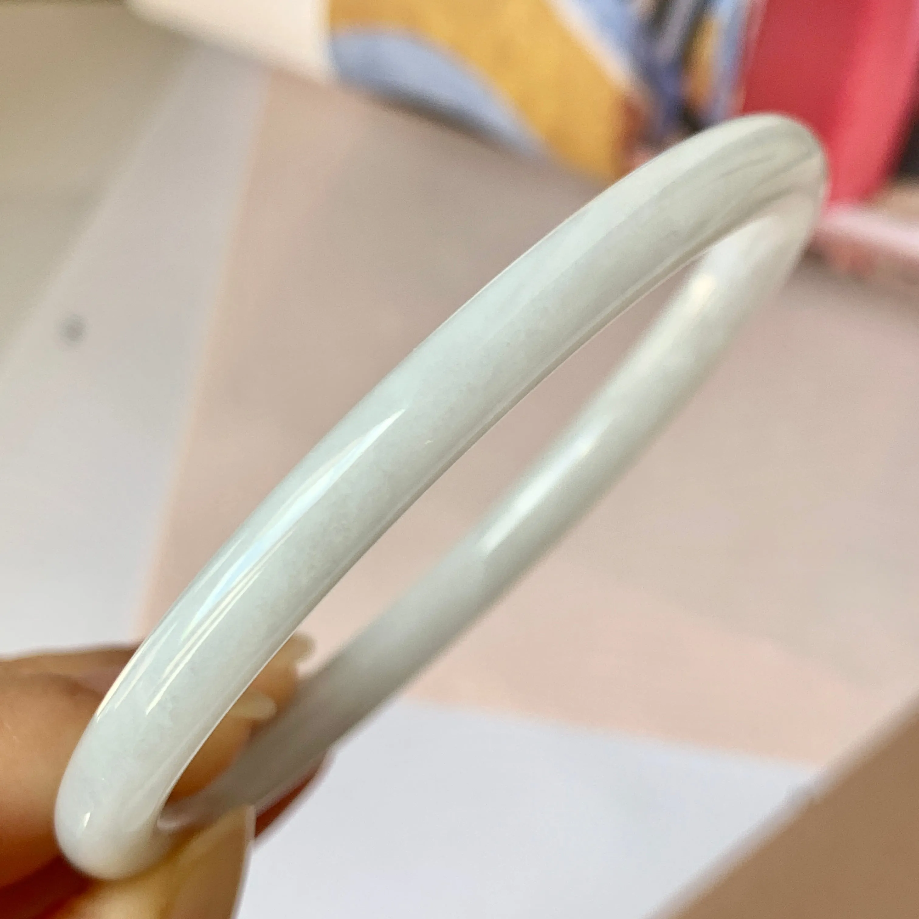 55.1mm A-Grade Natural White Jadeite Traditional Round Bangle No.151969