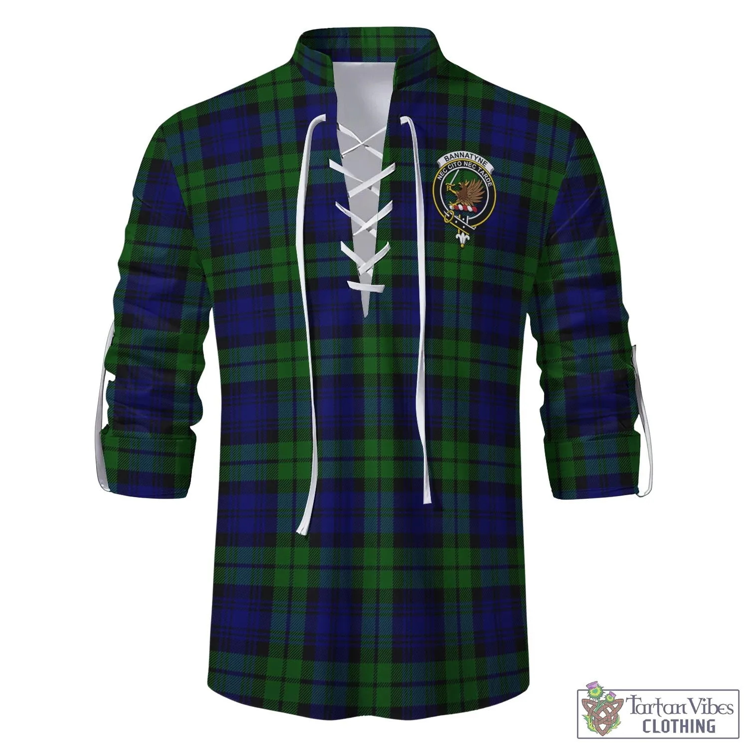 Bannatyne Tartan Men's Scottish Traditional Jacobite Ghillie Kilt Shirt with Family Crest