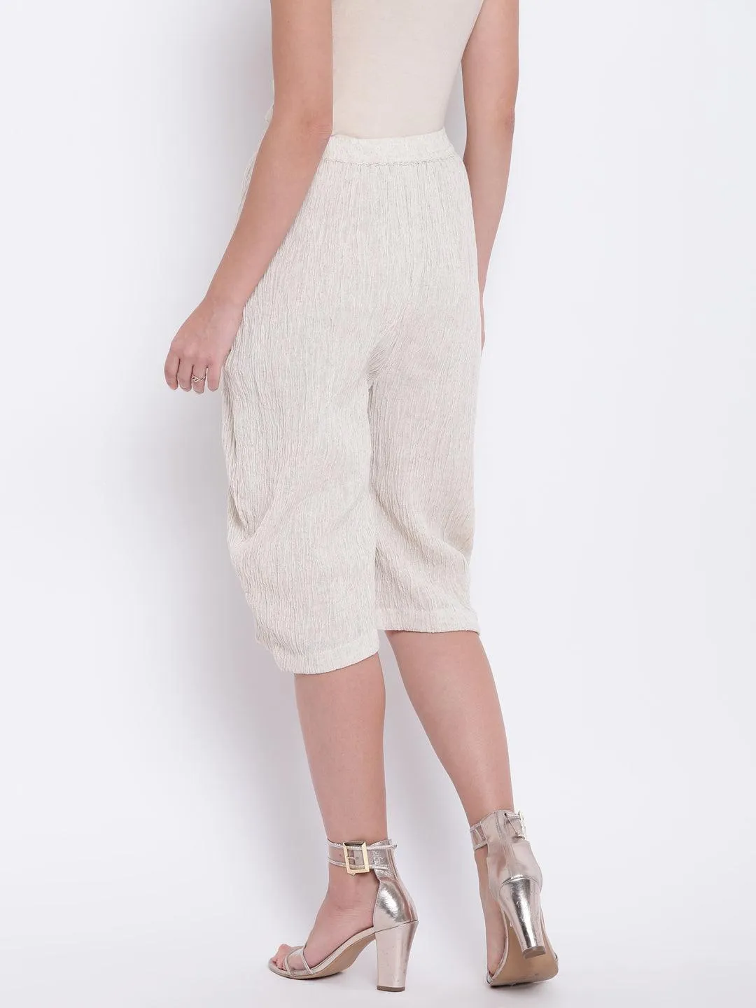 Beige Crinkle Straight Pant