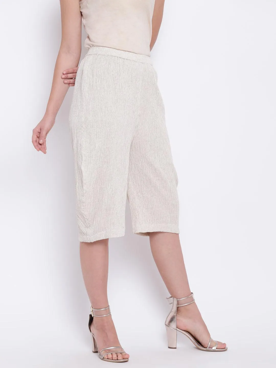 Beige Crinkle Straight Pant