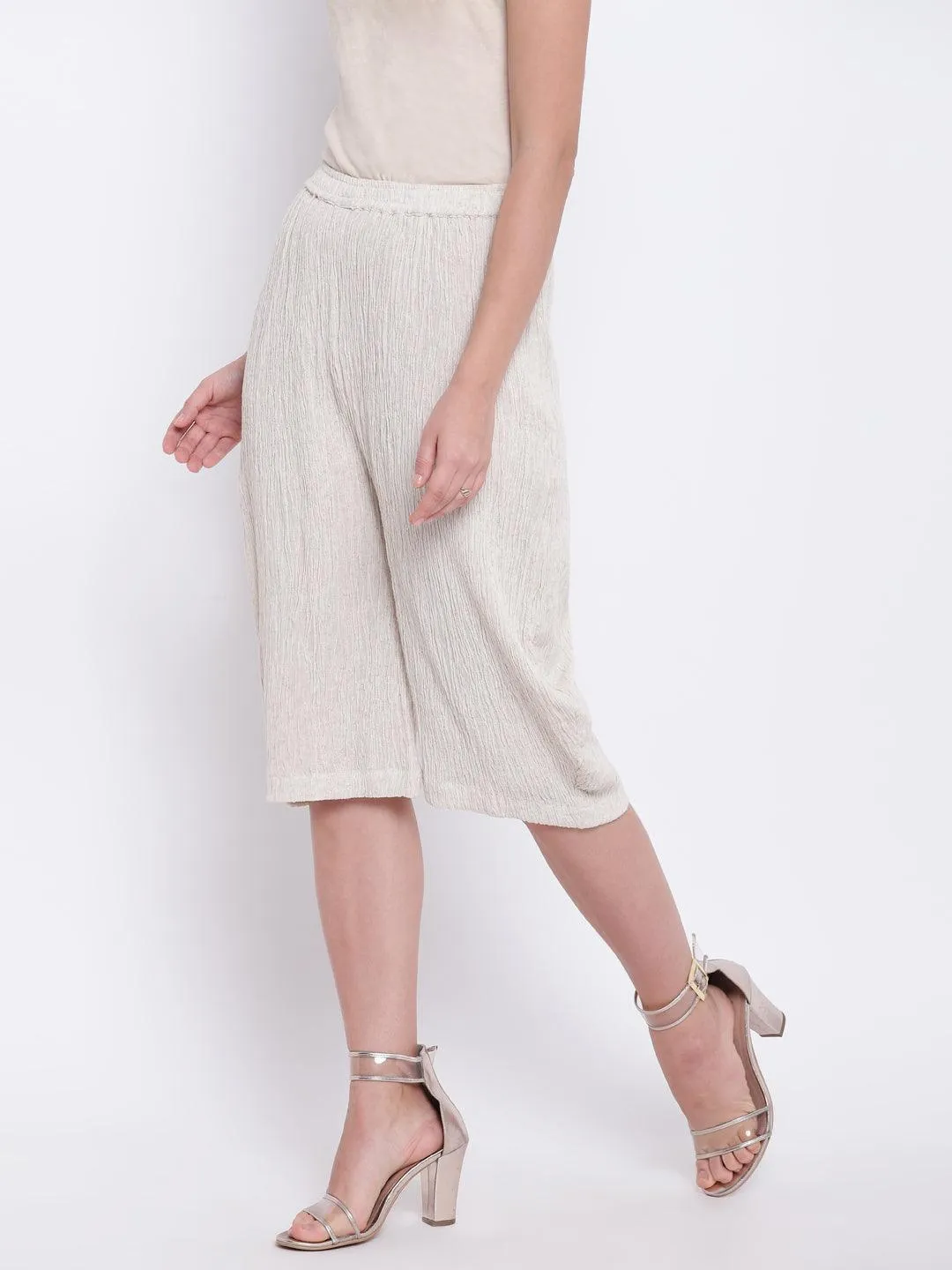 Beige Crinkle Straight Pant