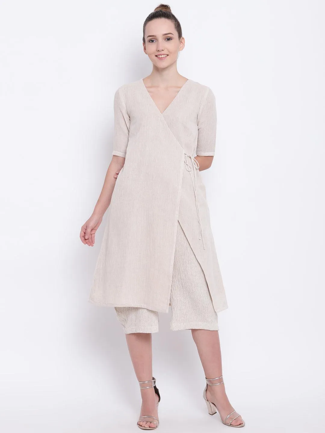 Beige Crinkle Straight Pant