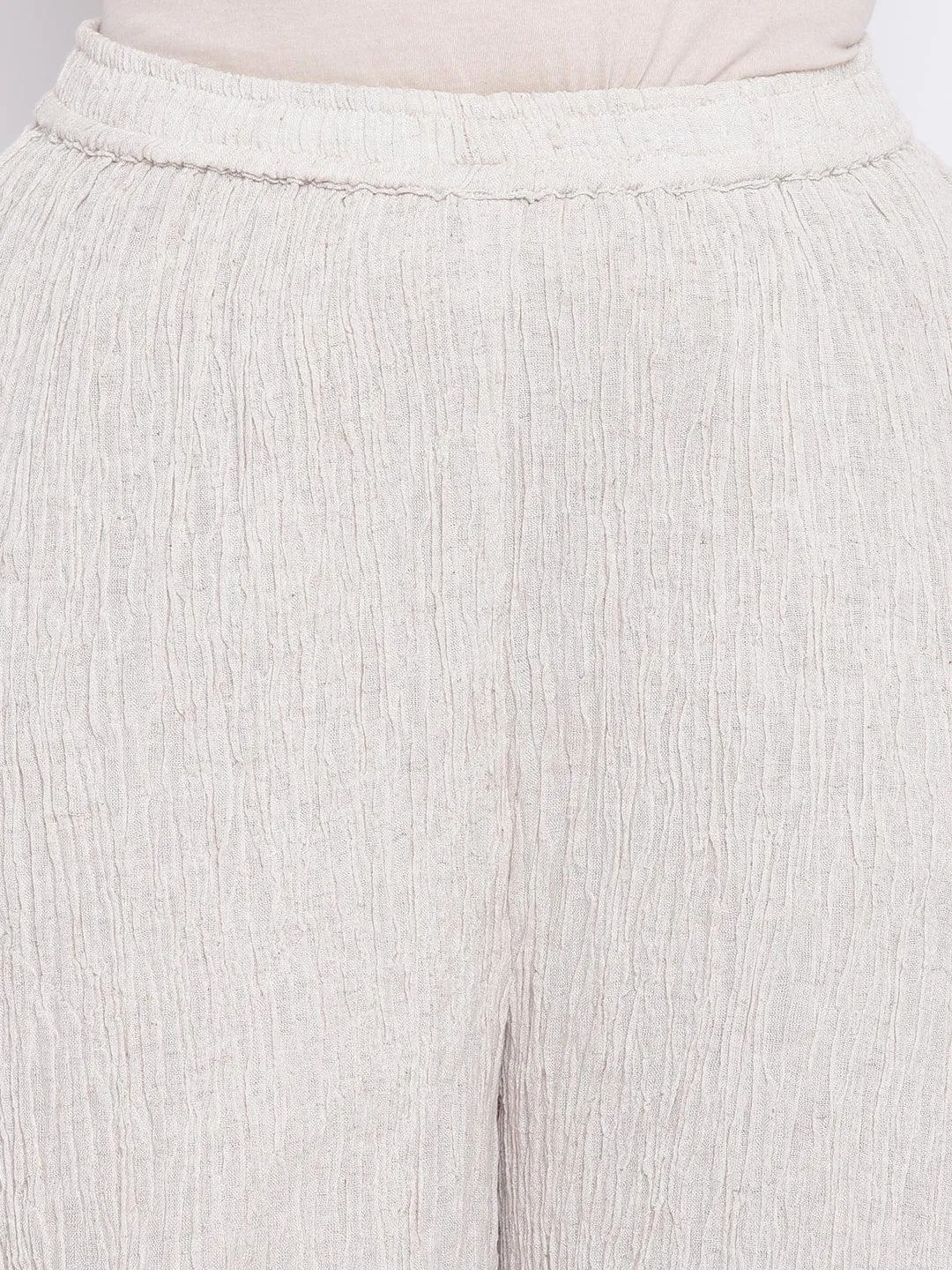 Beige Crinkle Straight Pant