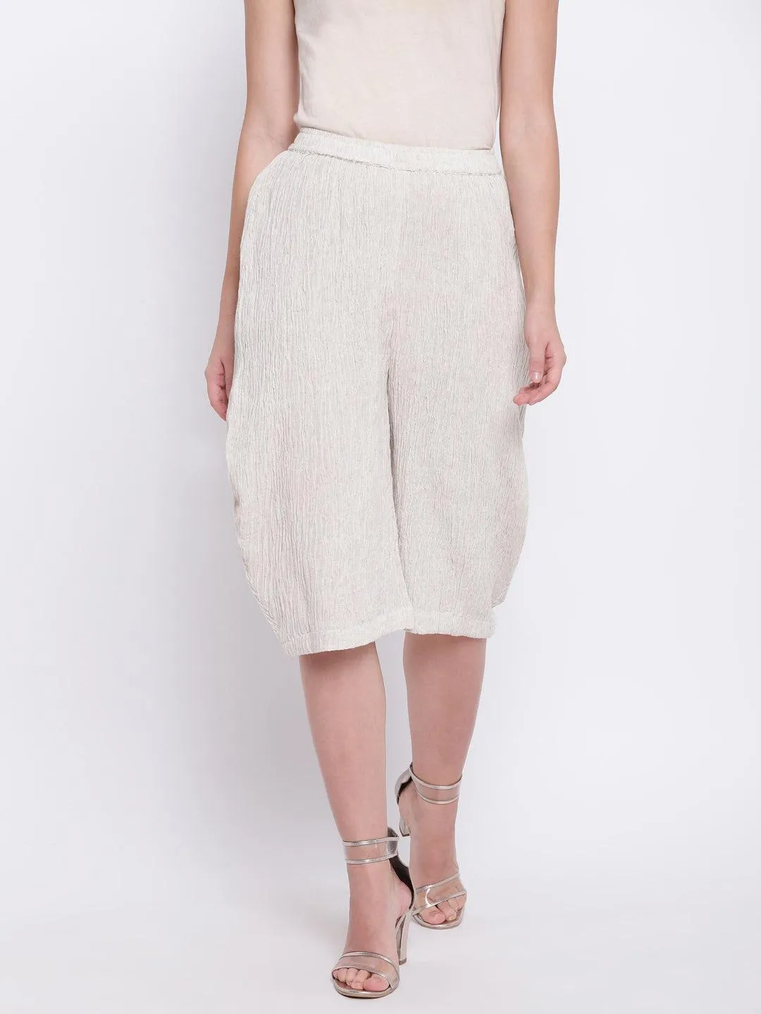 Beige Crinkle Straight Pant