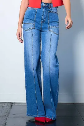 Big Square Pocket Wide Leg Jeans