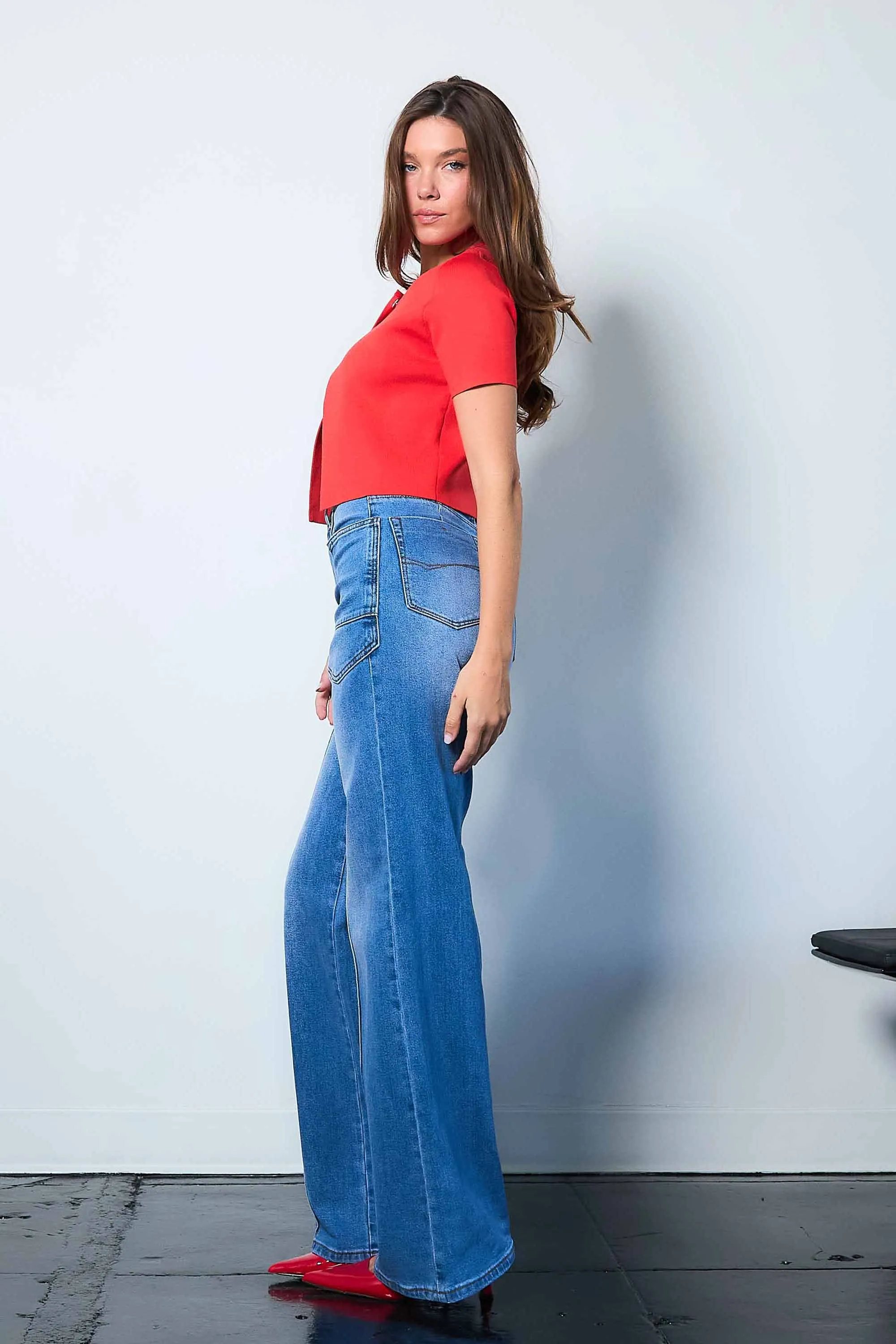 Big Square Pocket Wide Leg Jeans