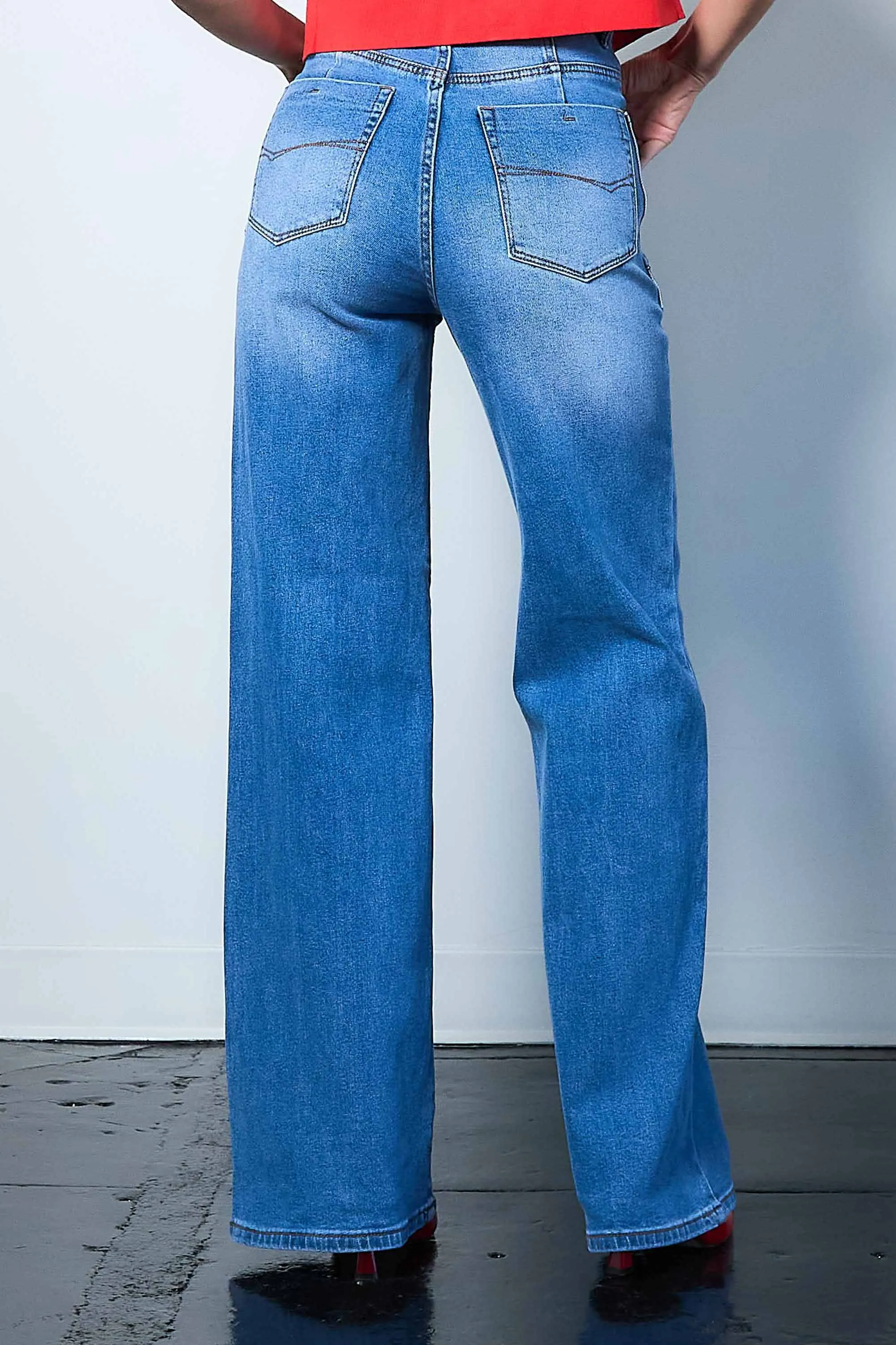 Big Square Pocket Wide Leg Jeans