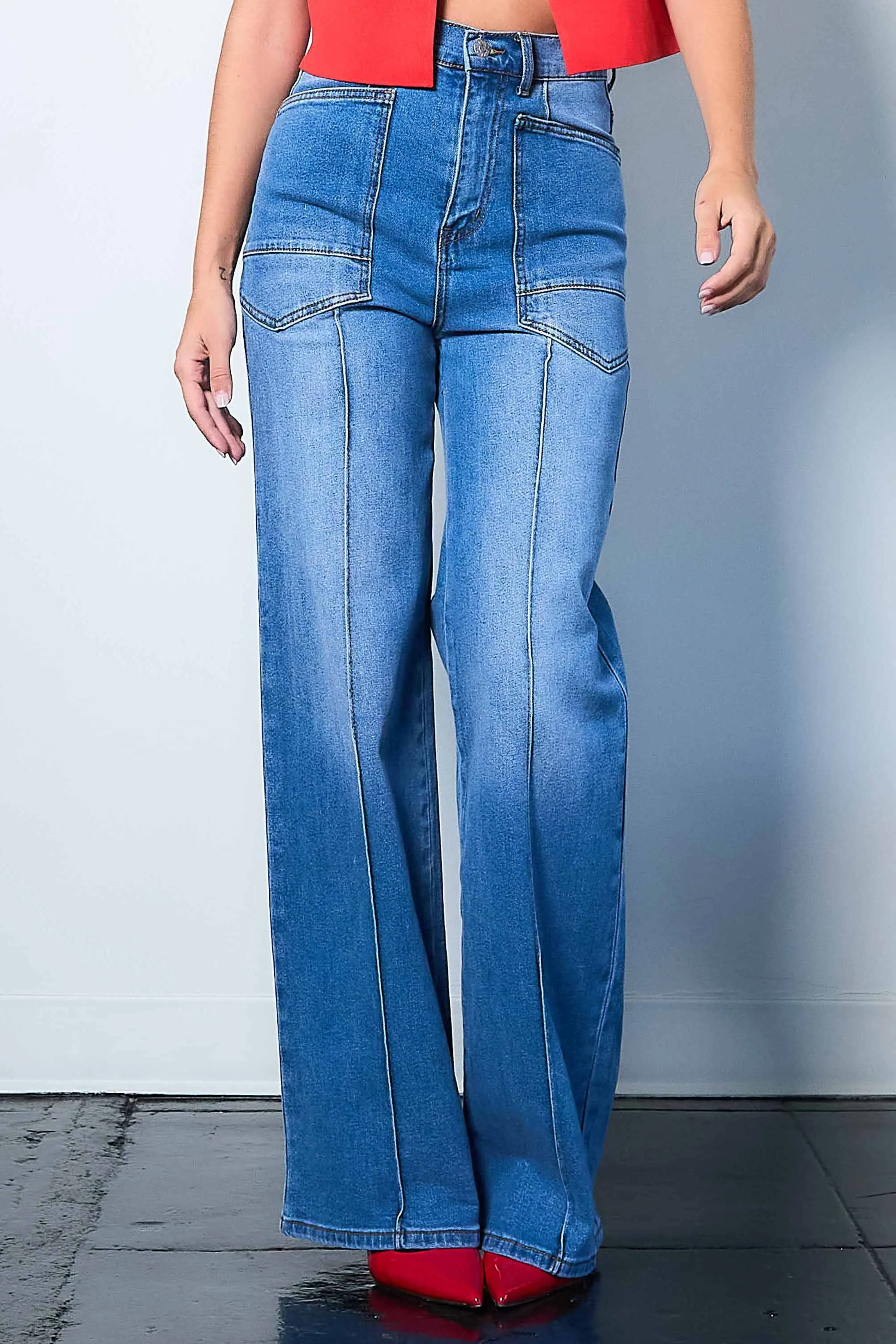 Big Square Pocket Wide Leg Jeans