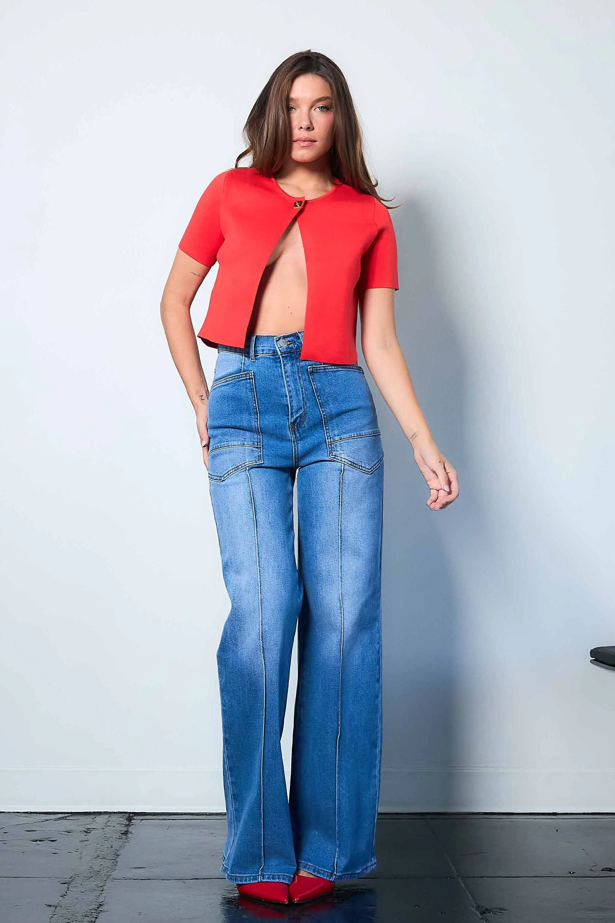 Big Square Pocket Wide Leg Jeans