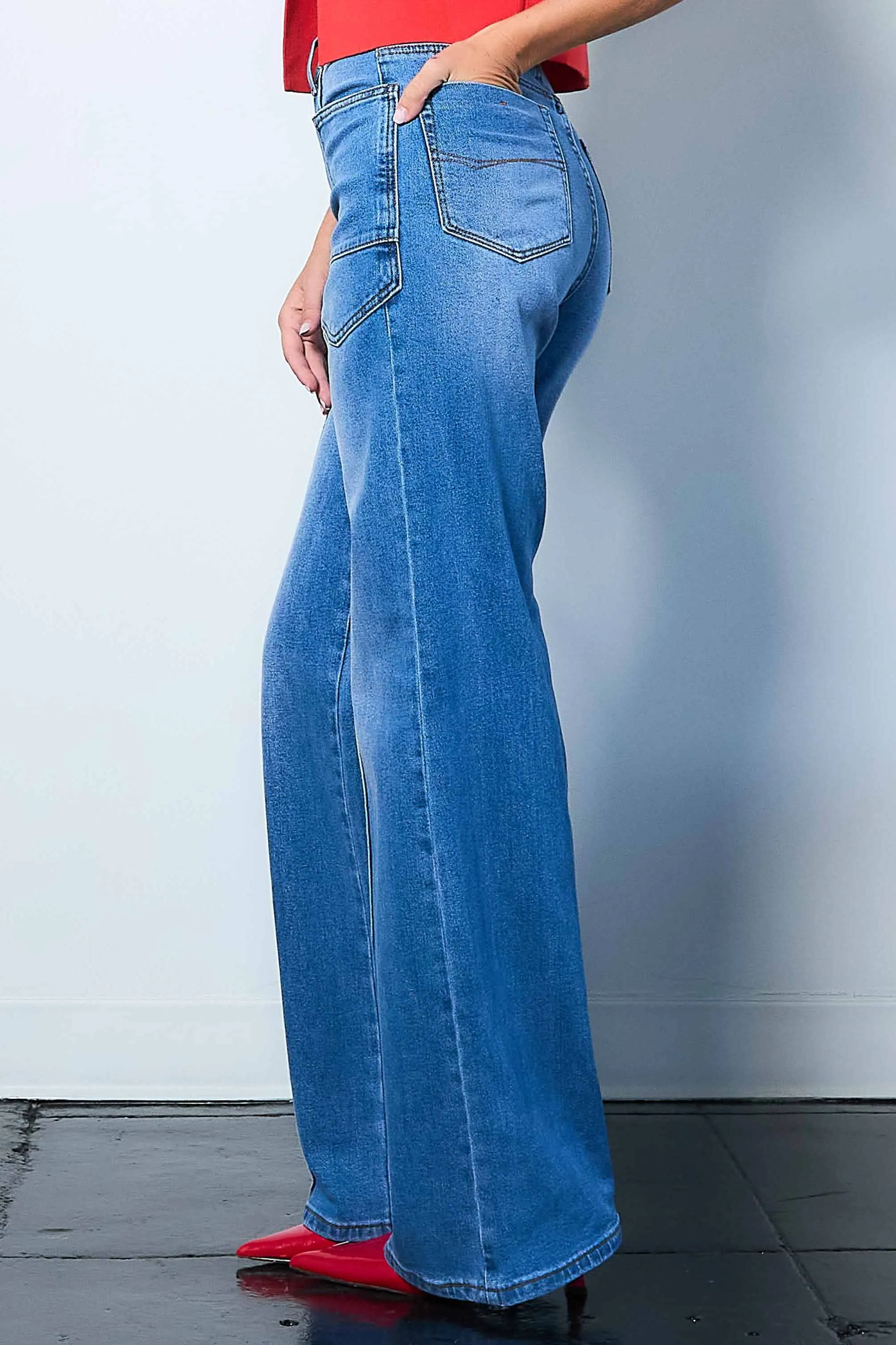 Big Square Pocket Wide Leg Jeans