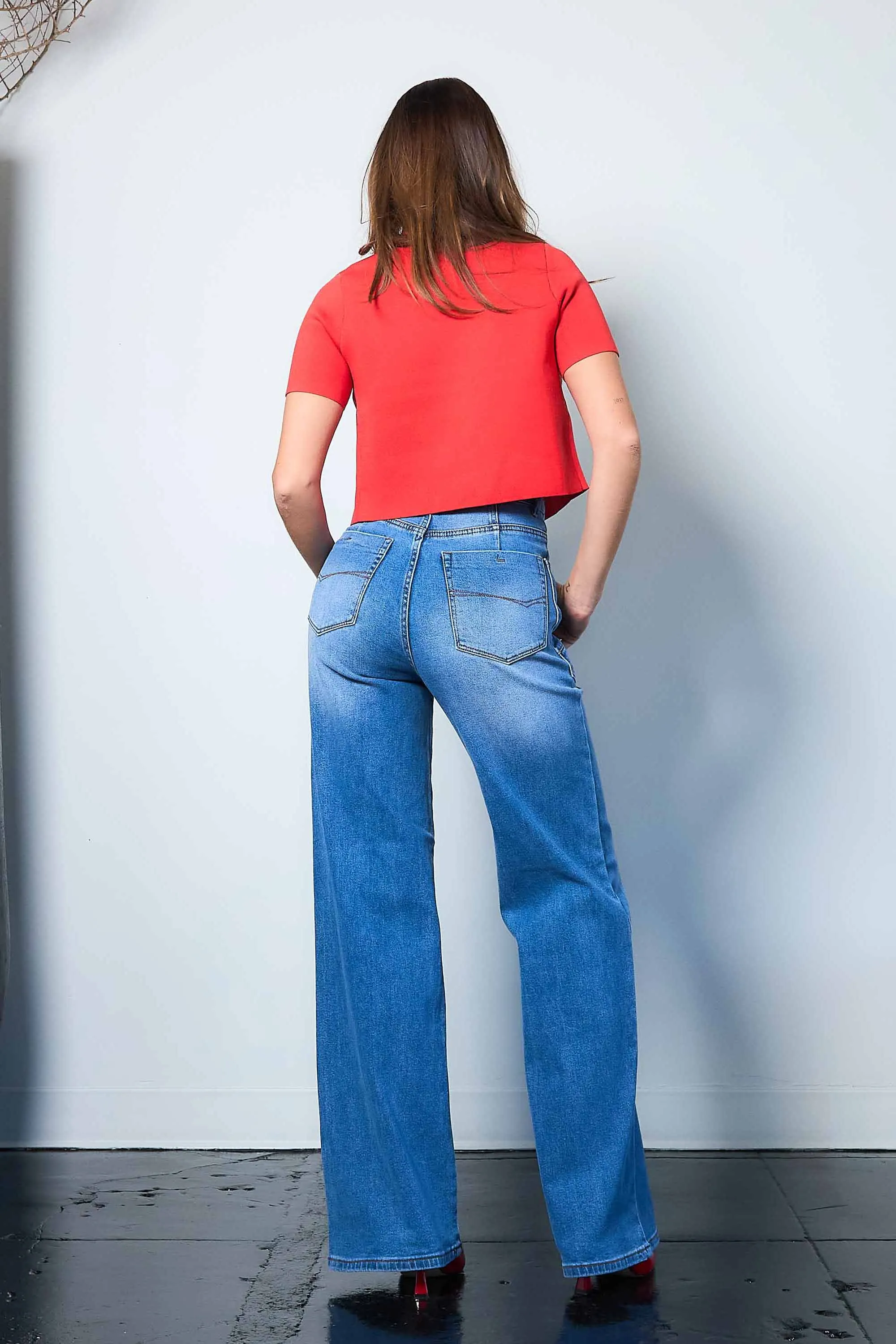Big Square Pocket Wide Leg Jeans