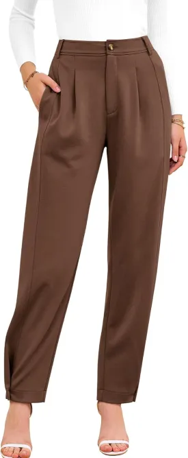 BTFBM Women's 2025 Casual Button Down Pants Elastic High Waist Business Work Trousers Long Straight Slacks with Pockets