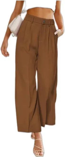 Business Golf Pants for Women, Casual High Waist Wide Leg Straight Fit Dress Pants, Summer Spring Button-up Work Trousers