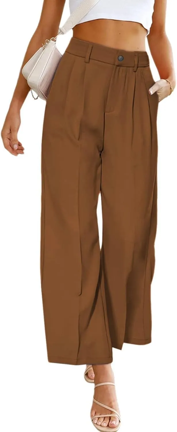 Business Golf Pants for Women, Casual High Waist Wide Leg Straight Fit Dress Pants, Summer Spring Button-up Work Trousers