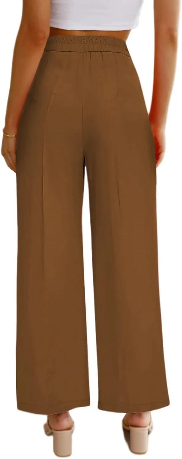 Business Golf Pants for Women, Casual High Waist Wide Leg Straight Fit Dress Pants, Summer Spring Button-up Work Trousers