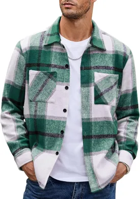 COOFANDY Men's Flannel Shirts Casual Button Down Plaid Shirt Jacket Long Sleeve Fleece Shacket with Pockets