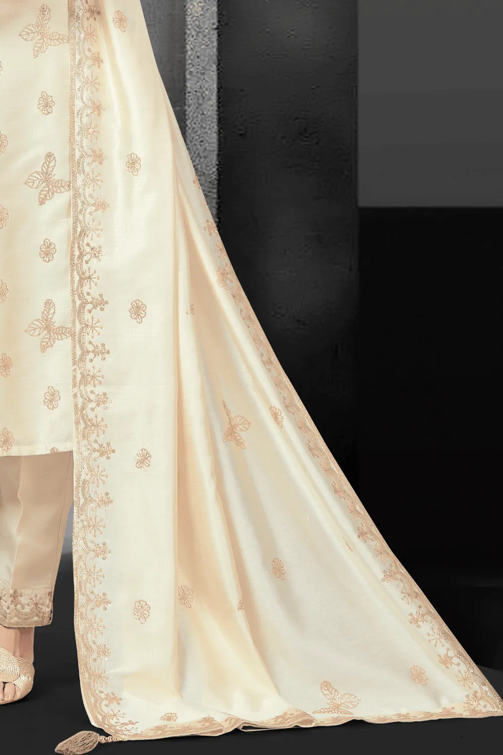 Cream Sequins work Straight Cut Salwar Suit