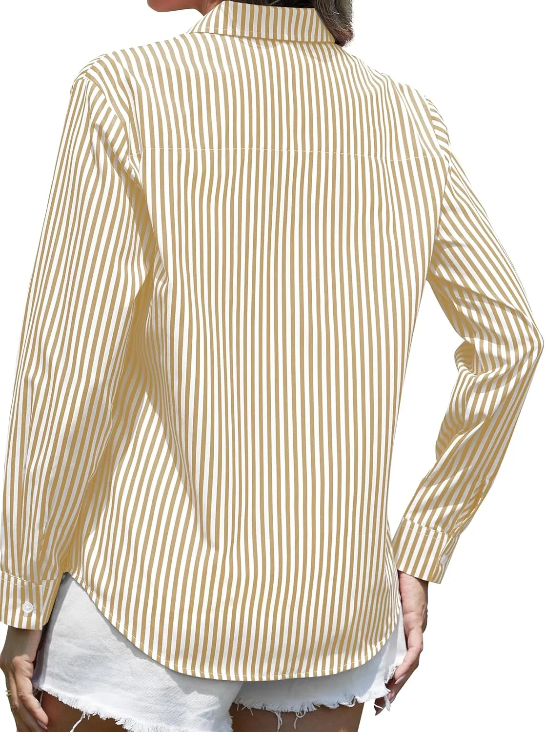 CUNLIN Grade 4 Wrinkle-Resistant Women's Button Down Shirts Striped Long Sleeve Collared Blouses Tops with Pocket