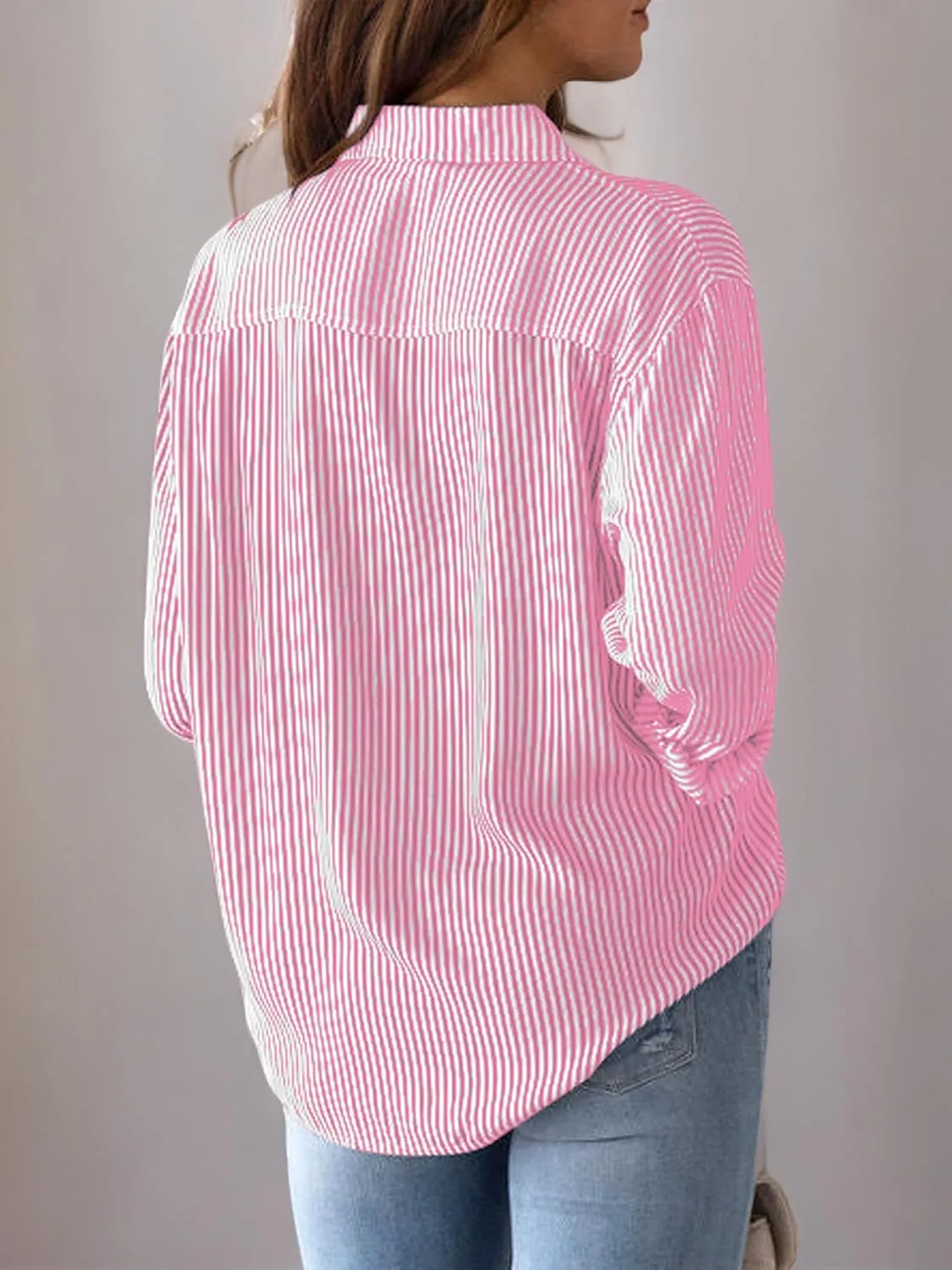 CUNLIN Grade 4 Wrinkle-Resistant Women's Button Down Shirts Striped Long Sleeve Collared Blouses Tops with Pocket