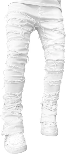 Giraropa Mens Black Stacked Jeans Slim Fit Ripped Jeans Destroyed Straight Denim Pants Harajuku Hip Hop Trouser Streetwear
