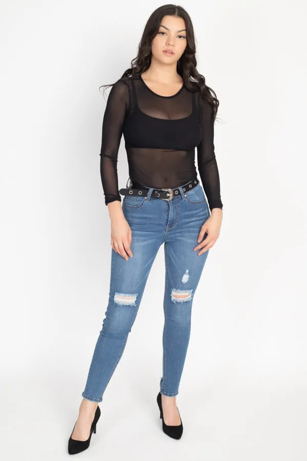 High Waist Belted Skinny Jeans
