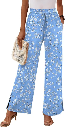HOTGIFT 2025 Womens Pants Wide Leg High Waisted Adjustable Drawstring Trousers with Pockets Casual Lightweight