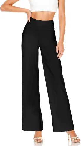 Hybrid & Company Womens Ultra Comfort Ponte Fabric Pull on Casual Wide Leg Pants