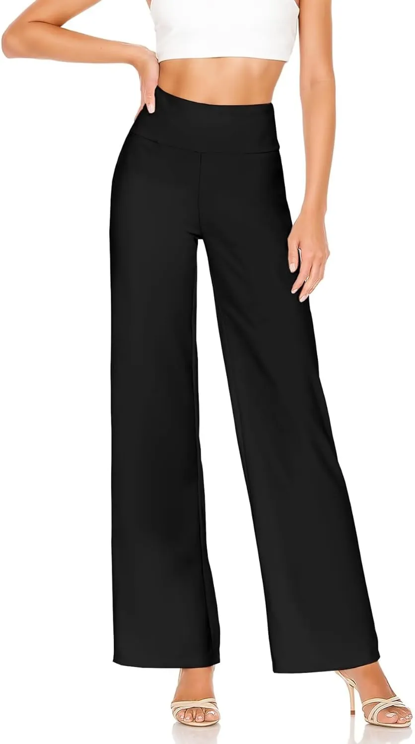 Hybrid & Company Womens Ultra Comfort Ponte Fabric Pull on Casual Wide Leg Pants