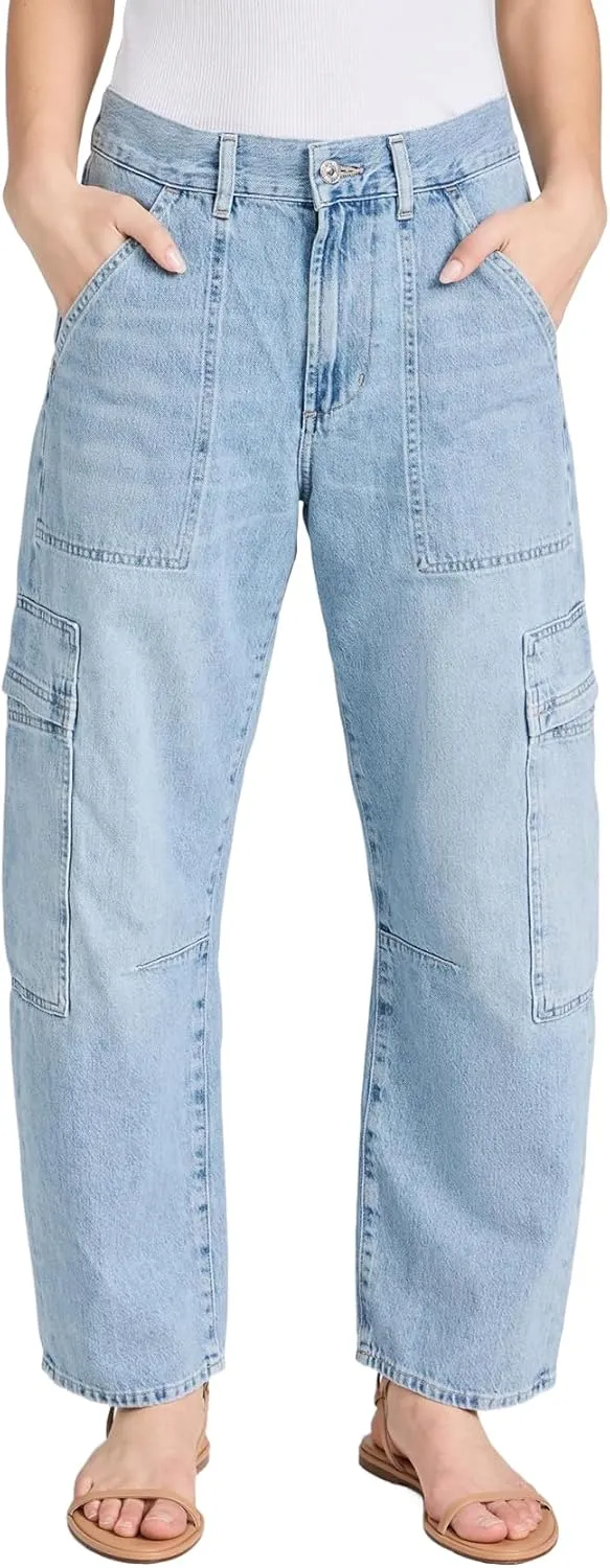 Kedera High Waisted Barrel Cargo Jeans for Women 2025 Wide Leg Denim Pants Baggy Boyfriend Jeans with 6 Pockets