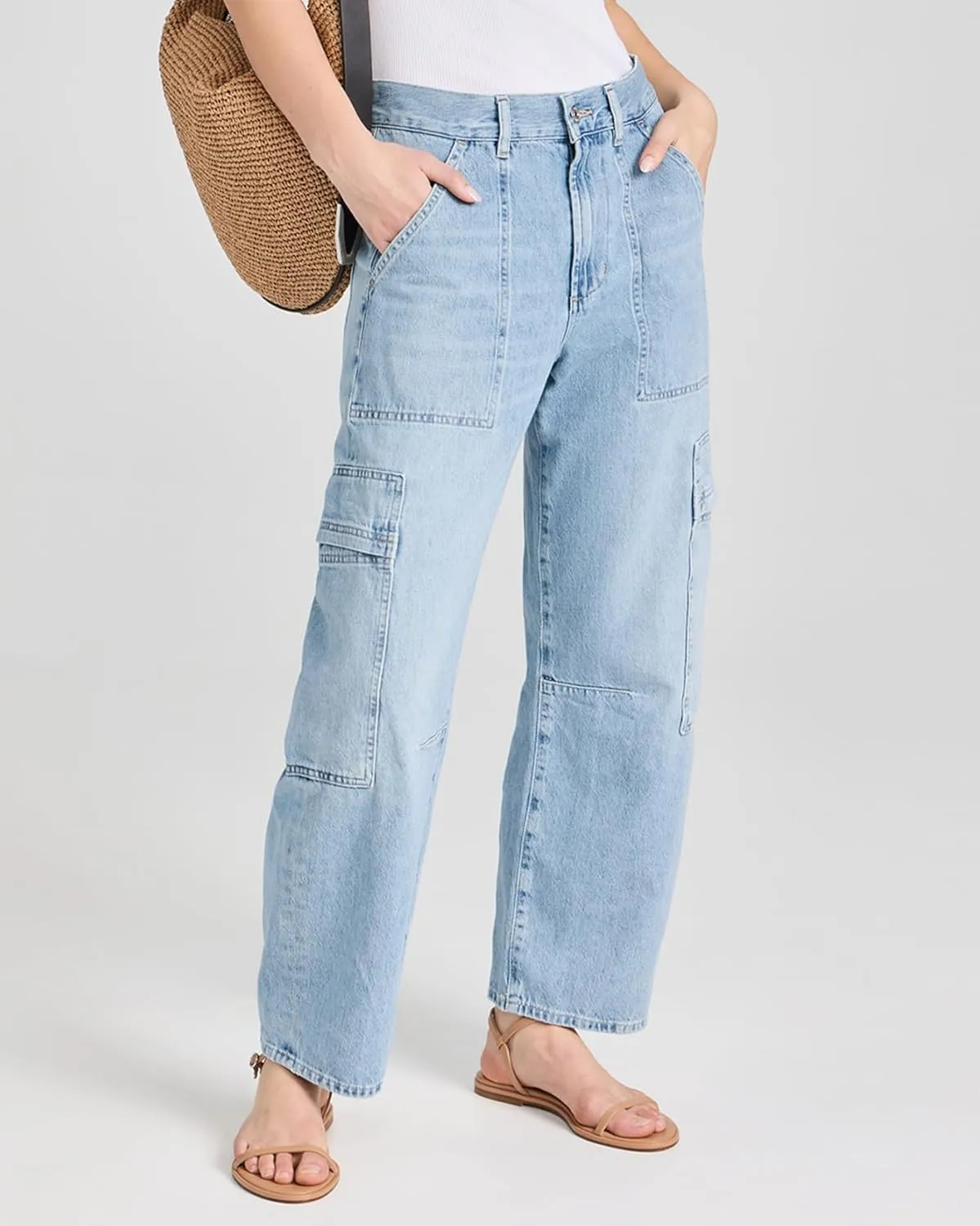 Kedera High Waisted Barrel Cargo Jeans for Women 2025 Wide Leg Denim Pants Baggy Boyfriend Jeans with 6 Pockets