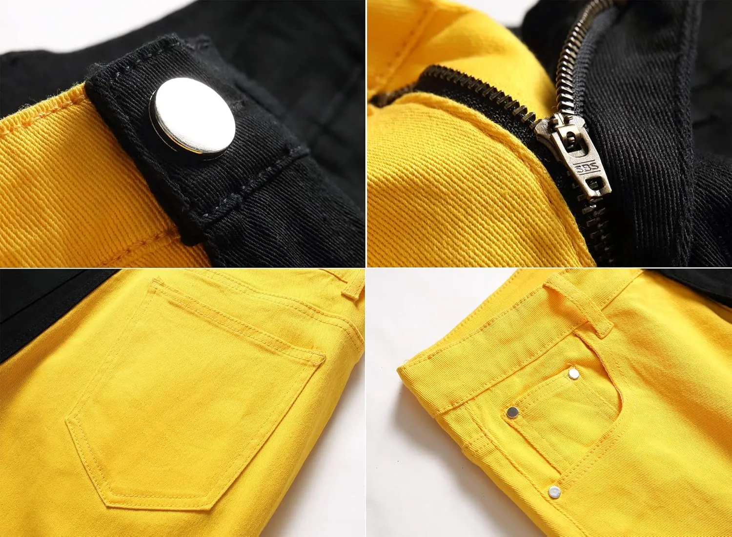 LONGBIDA Men's Slim Fit Skinny Jeans Two Tone Patchwork Designer Stretch Regular Denim Pants