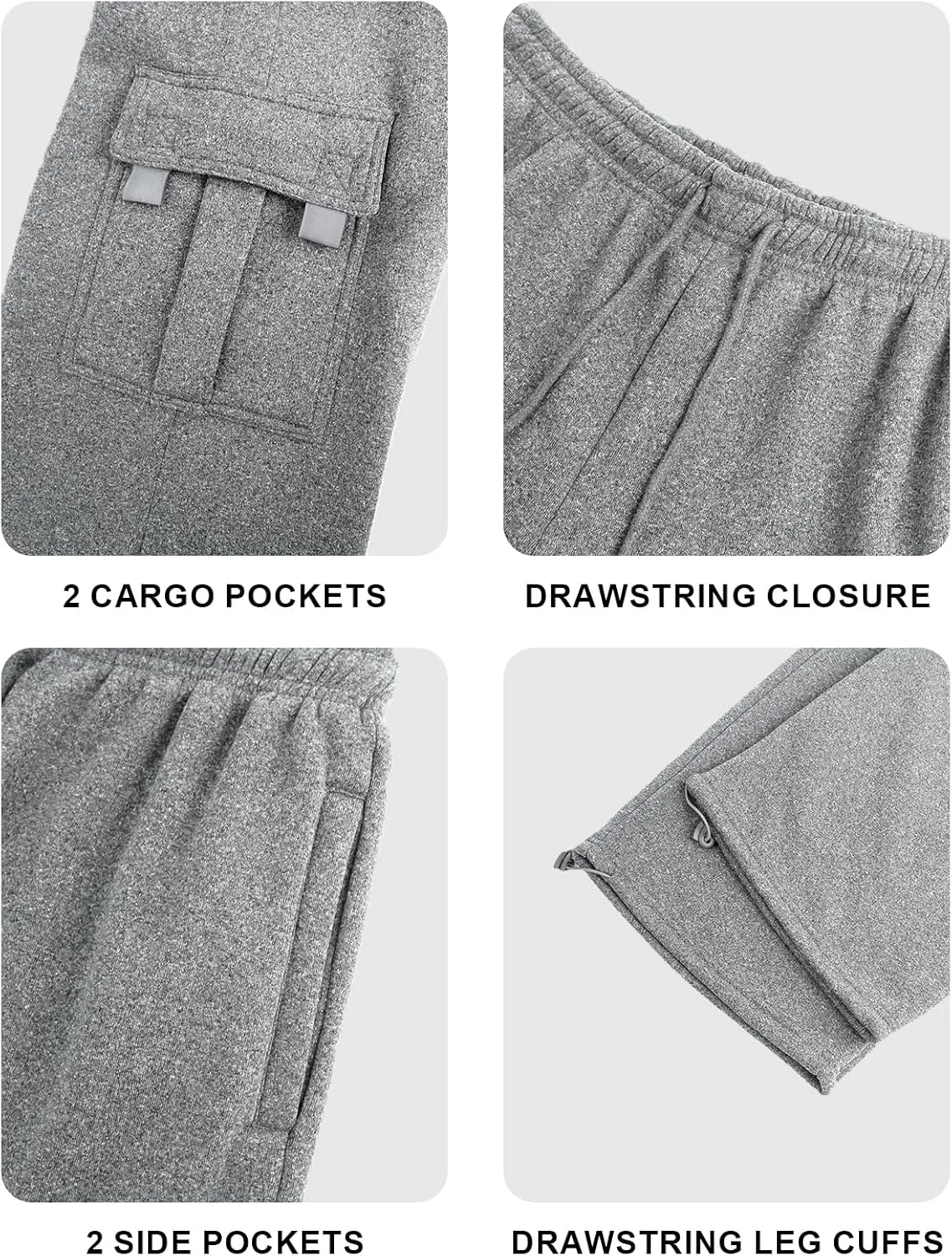 Men's Cargo Sweatpants Casual Fleece Joggers Loose Fit Open Bottom Athletic Pants for Men with Pockets