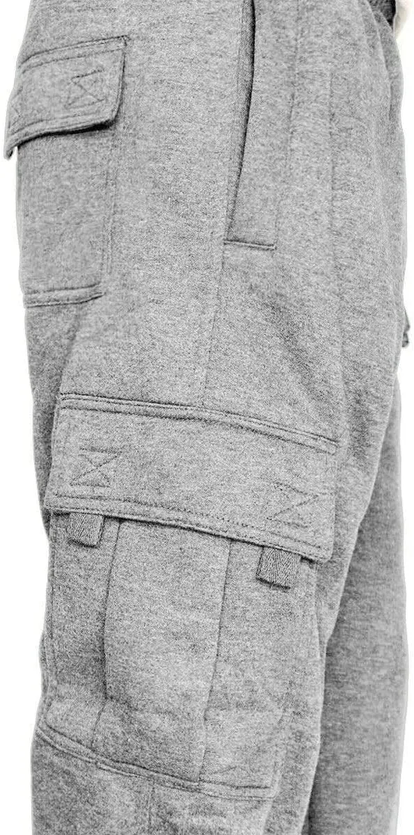 Men's Cargo Sweatpants Casual Fleece Joggers Loose Fit Open Bottom Athletic Pants for Men with Pockets
