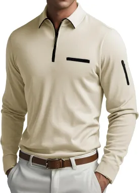 Men's Long Sleeve Polo Shirts Quarter Zip Up Pullover Slim Fit Casual Stylish Golf Collar Shirt for Men with Pocket