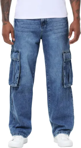 Men's Non-Stretch Loose Fit Wide-Leg Baggy Cargo Jeans Pants