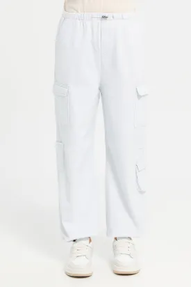 Senior Girls Light Blue Parachute Jogger With Cargo Pocket