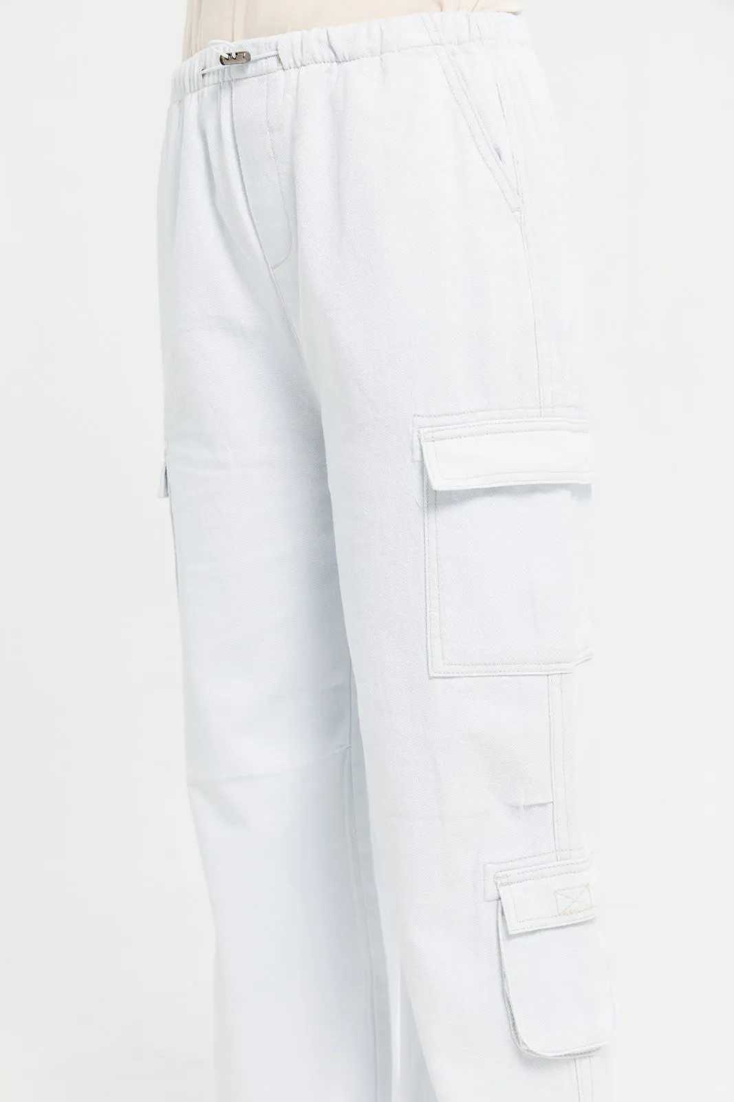 Senior Girls Light Blue Parachute Jogger With Cargo Pocket