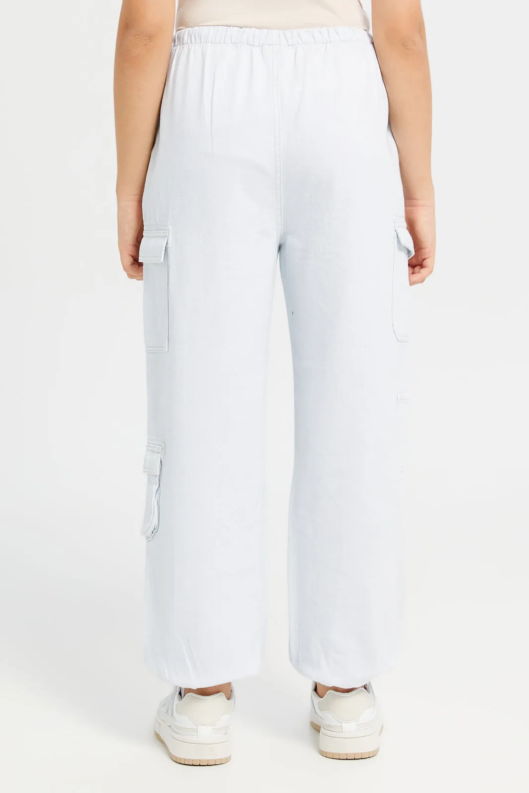 Senior Girls Light Blue Parachute Jogger With Cargo Pocket
