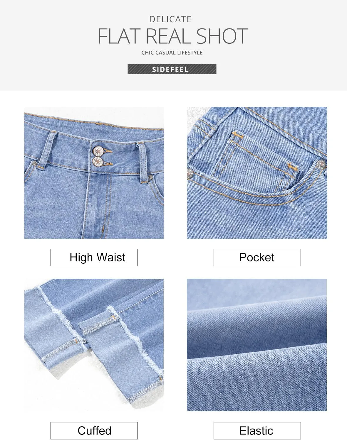 Sidefeel Women's Capri Jeans High Waisted Stretchy Roll-up Skinny Cuffed Cropped Zimbaplatinum Summer Capri Pants