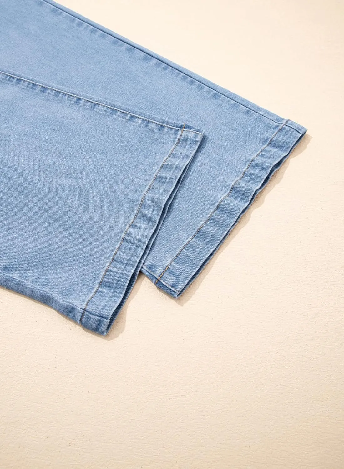 Sidefeel Women's Wide Leg Jeans High Waisted Stretchy Straight Baggy Drawstring Denim Pants