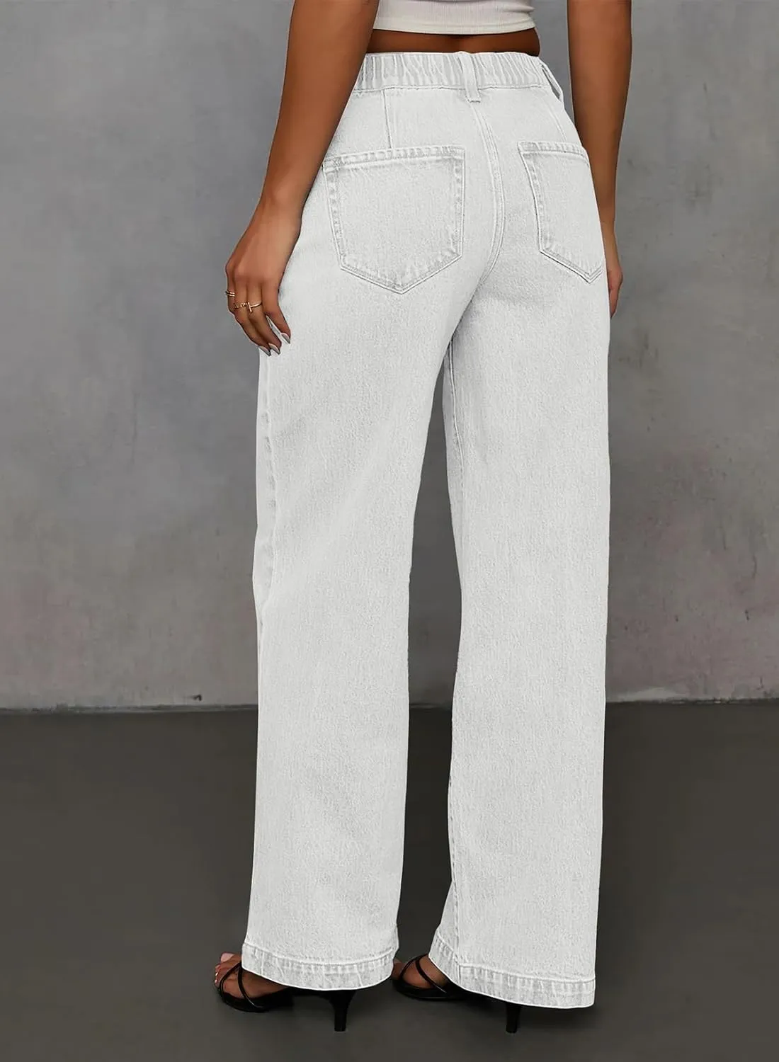 Sidefeel Women's Wide Leg Jeans High Waisted Stretchy Straight Baggy Drawstring Denim Pants