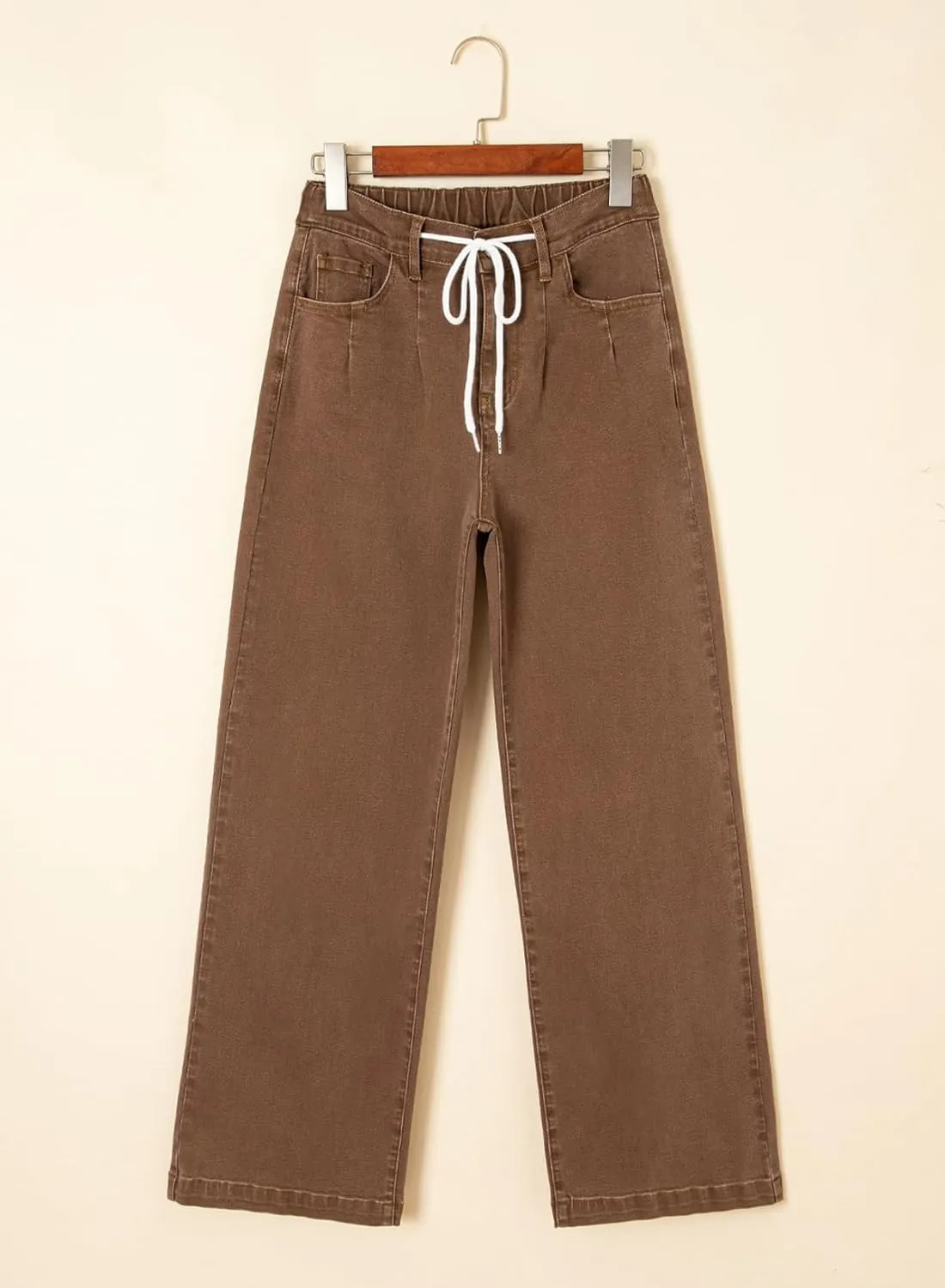 Sidefeel Women's Wide Leg Jeans High Waisted Stretchy Straight Baggy Drawstring Denim Pants