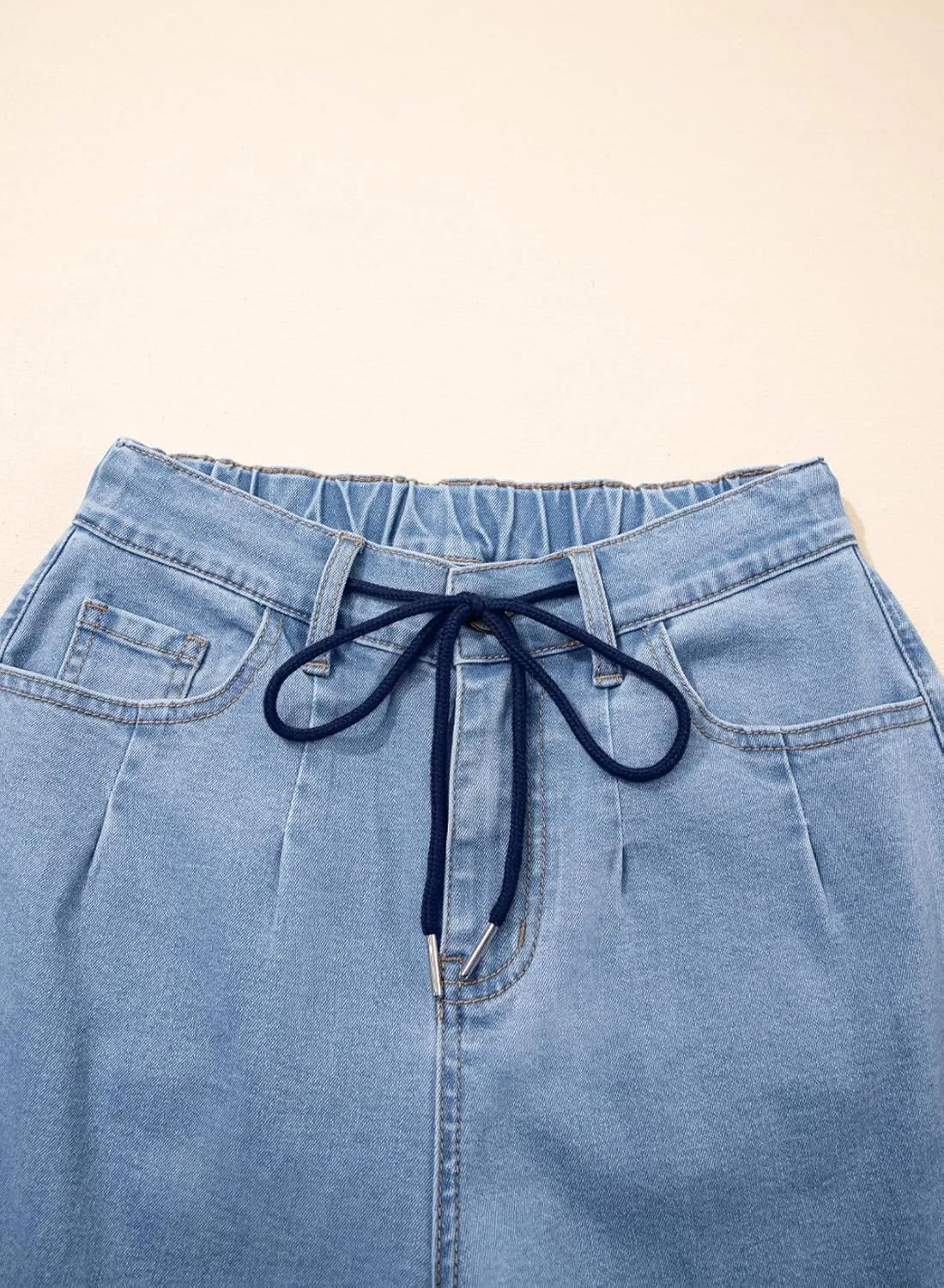 Sidefeel Women's Wide Leg Jeans High Waisted Stretchy Straight Baggy Drawstring Denim Pants