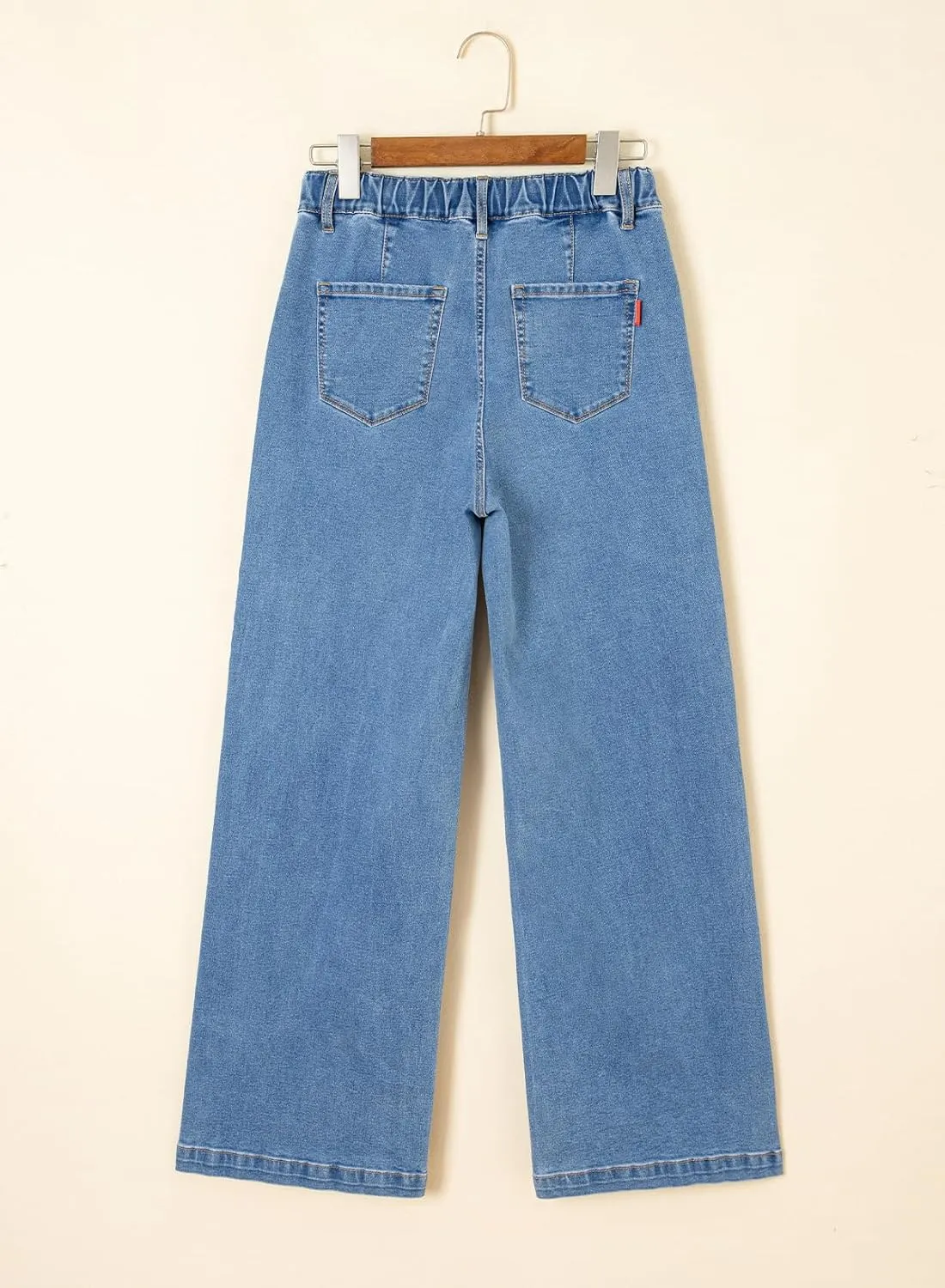 Sidefeel Women's Wide Leg Jeans High Waisted Stretchy Straight Baggy Drawstring Denim Pants