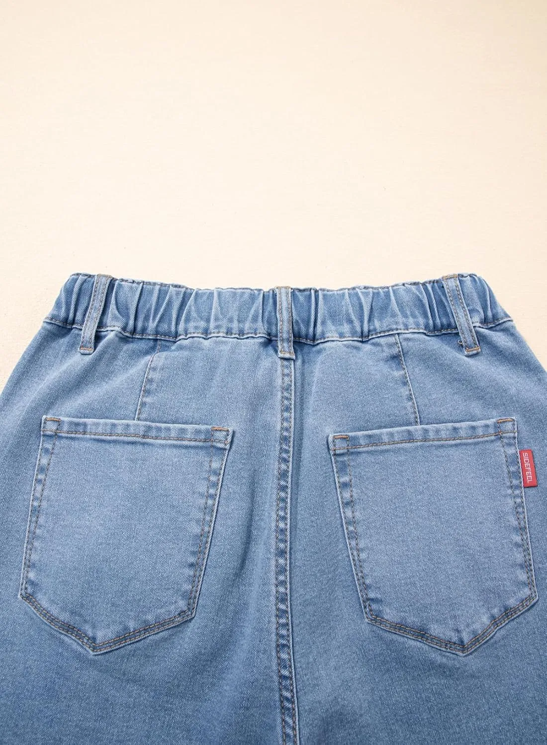 Sidefeel Women's Wide Leg Jeans High Waisted Stretchy Straight Baggy Drawstring Denim Pants