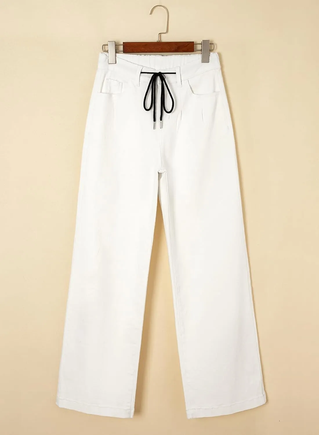 Sidefeel Women's Wide Leg Jeans High Waisted Stretchy Straight Baggy Drawstring Denim Pants