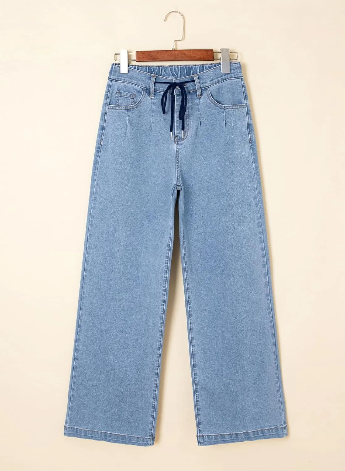 Sidefeel Women's Wide Leg Jeans High Waisted Stretchy Straight Baggy Drawstring Denim Pants