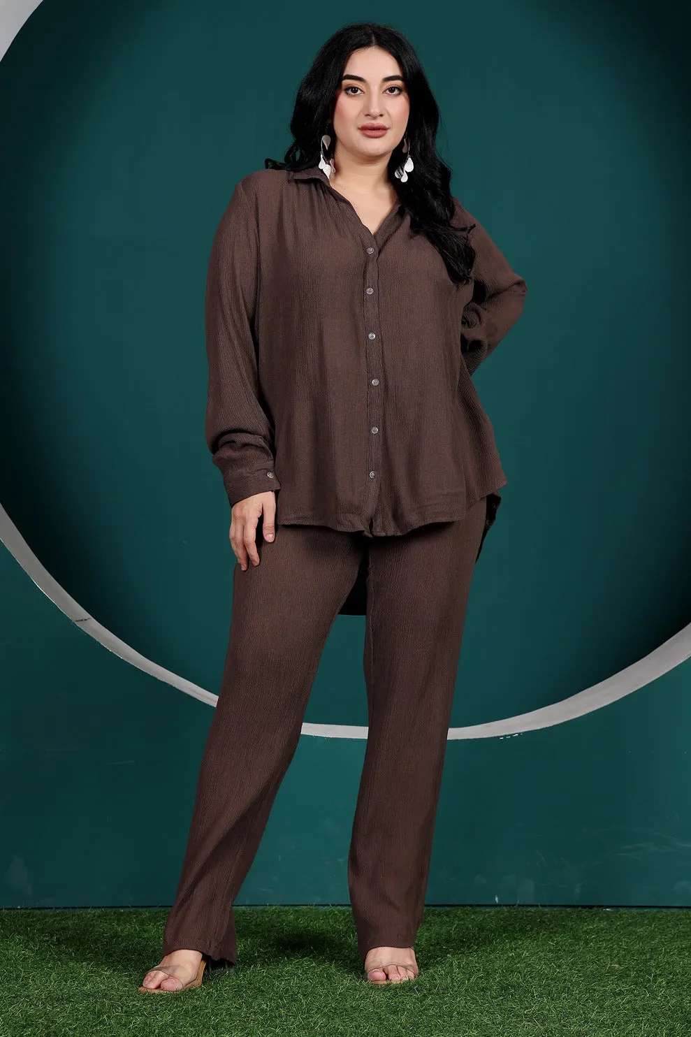 Solid Co-ord Set-Brown