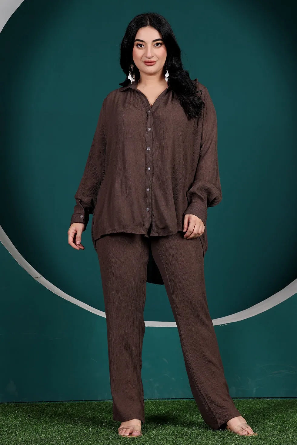 Solid Co-ord Set-Brown