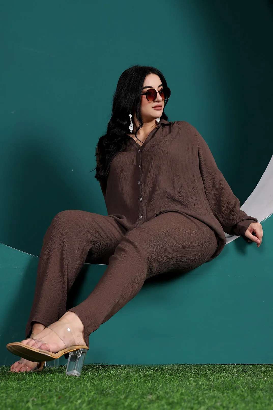 Solid Co-ord Set-Brown